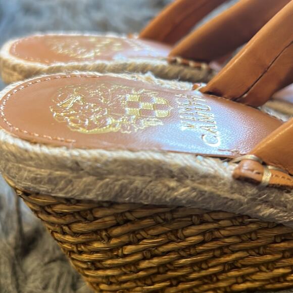 Women's new Vince Camuto leather, peep toe rattan, wedge heels, sandals, sz 6.5 - Picture 13 of 16
